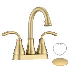 Brushed Gold 2 Handles 4 Inches Centerset Lead-Free Bathroom Faucet with Pop Up Drain