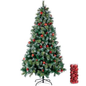 7.5ft Pre-Lit Artificial Flocked Christmas Tree with 450 LED Lights&1500 Branch Tips,Pine Cones& Berries