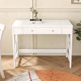 Modern Home Office Desk Study Table Writing Desk with 1 Storage Drawer; Makeup Vanity Dressing Table X Design Accent-White