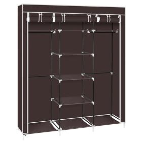 69" Portable Clothes Closet Non-Woven Fabric Wardrobe Double Rod Storage Organizer Dark Brown RT