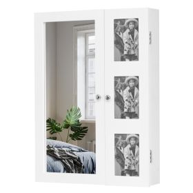 Non Full Mirror Wooden Wall Mounted Mirror Cabinet With Photo Frame; Multi-Layer Storage And Jewelry Storage - White