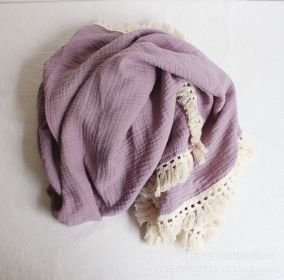 Baby Cotton Double Yarn Tassel Bath Towel (Option: Purple-80x65cm)