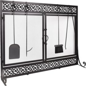 Fireplace Screen,  Metal Fire Place Cover Two-Doors Large Flat Guard Screens (Type: rectangle)