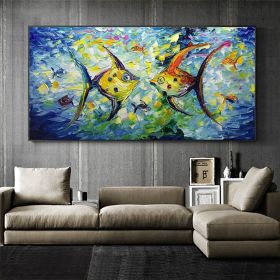 Modern Colorful Small Fish Abstract Wall Art Picture Poster Canvas Painting Living Room Home Office Decor (size: 80x160cm)